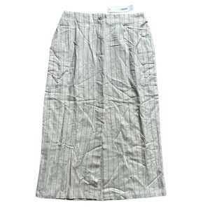 The Workshop Beige Black Pinstriped Front Slit Maxi Skirt NWT Size Large